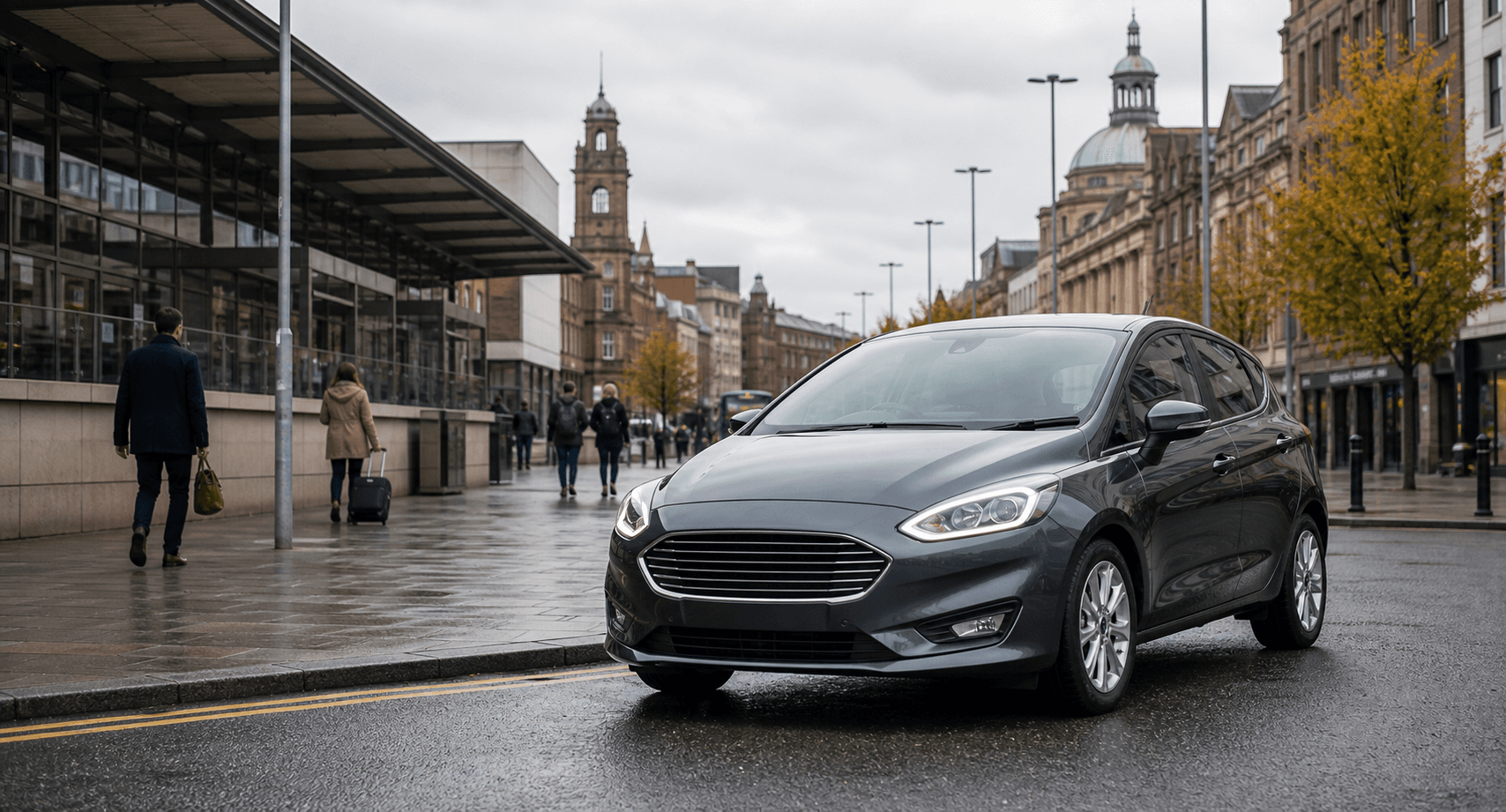 Compact hire car ready for practical travel around Newark