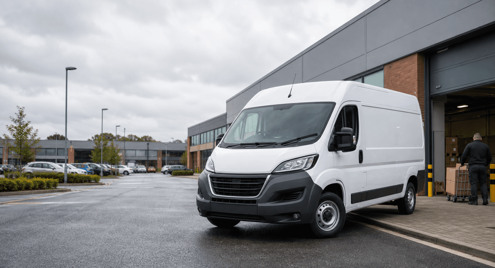 Modern self-drive rental van ready for loading in Nottingham